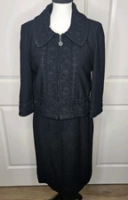 St John Couture 2 Piece Dress Suit Size 6 Black Zip Front Blazer Santana Knit