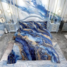 Watercolor Marble Printed Comforter Set Size for Kids Teens Full Blue Golden