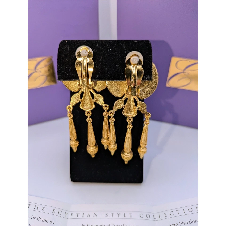 Elizabeth Taylor Avon Renacimiento Egipcio Halcón Clip Pendientes Oro 3 pulgadas Conjunto De Colección Foto 4 de 4
