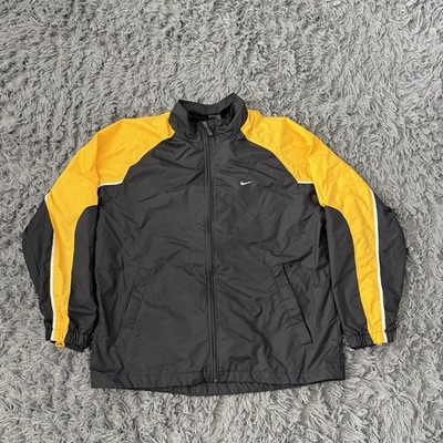 Vintage Y2K  Nike Windbreaker Jacket Mens L  Black Yellow Full Zip Logo Swoosh