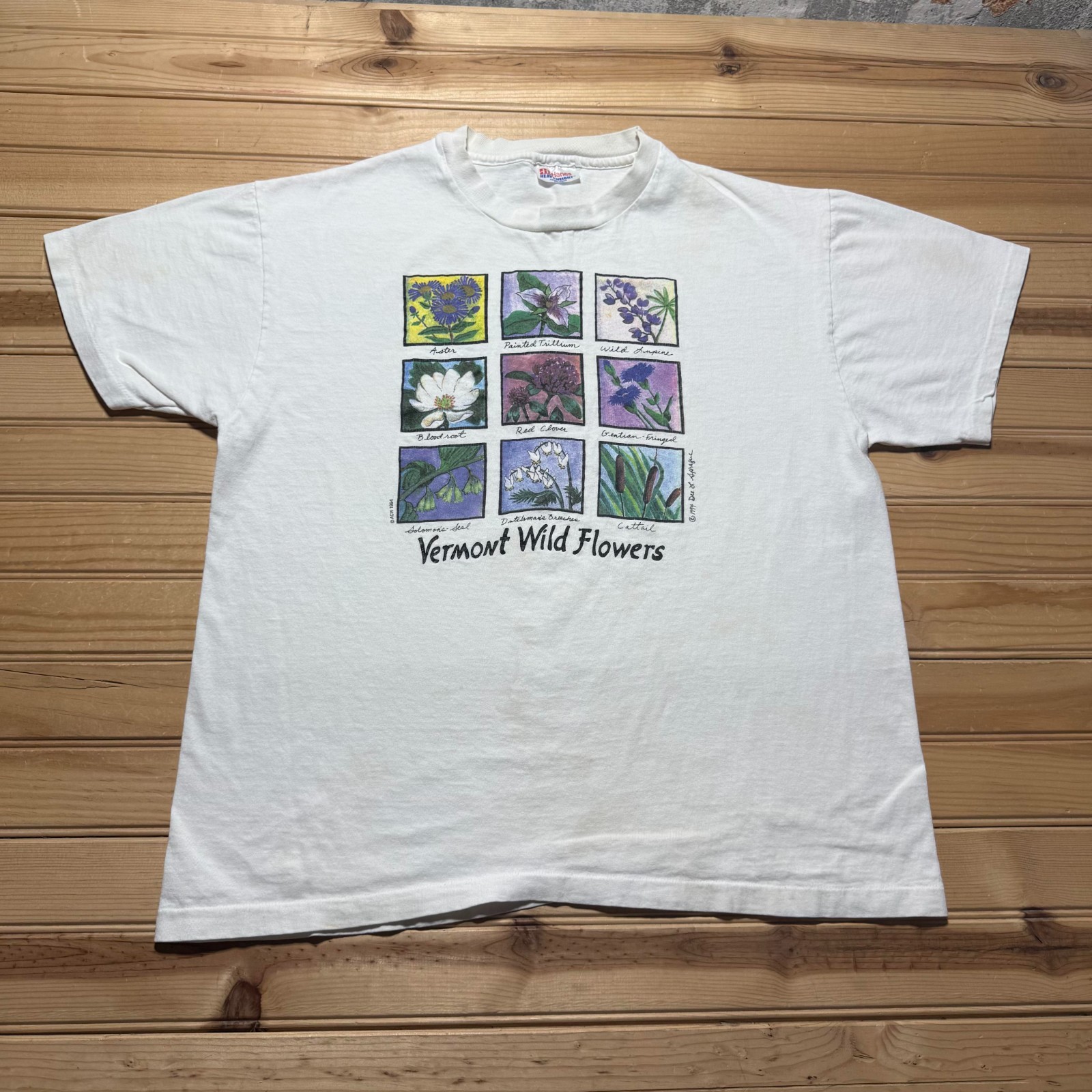 Vintage 1994 Vermont Wild Flowers Botanical Illustration Graphic T-Shirt - Large