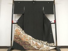 Heiwaya kimono luxurious black tomesode Yuzen artist's work flowers and grouse