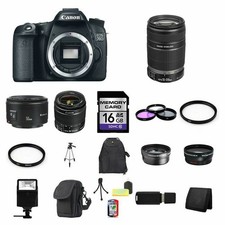 Canon EOS 70D Digital SLR Camera w/18-55,75-300  50mm Lenses, 32GB Complete Kit