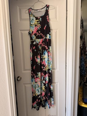 Lilly Posh Boutique XXL Floral Sleeveless Maxi Dress Pockets Black Blue Pink