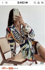 SHEIN Sexy Abstract Satin Wrap Mini Dress (SM)