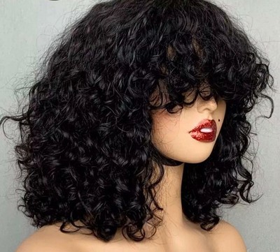 Echte Haare Damen Perücke  Farbe Schwarz Wellington,Bob Fringe