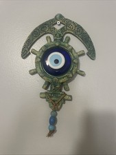 Hand Painted Handmade Turkish Evil Eye Wall Hanging Green Boho Nazar Decor Home