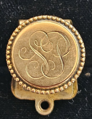 Unusual circle Monogramed Edwardian Antique Pocket Watch clip; enhancer