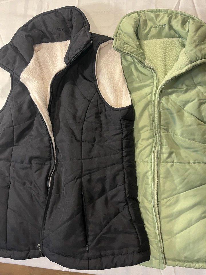 Chalecos polar para mujer Izod - Lote de dos - Talla mediana - Verde claro y negro Foto 2 de 3