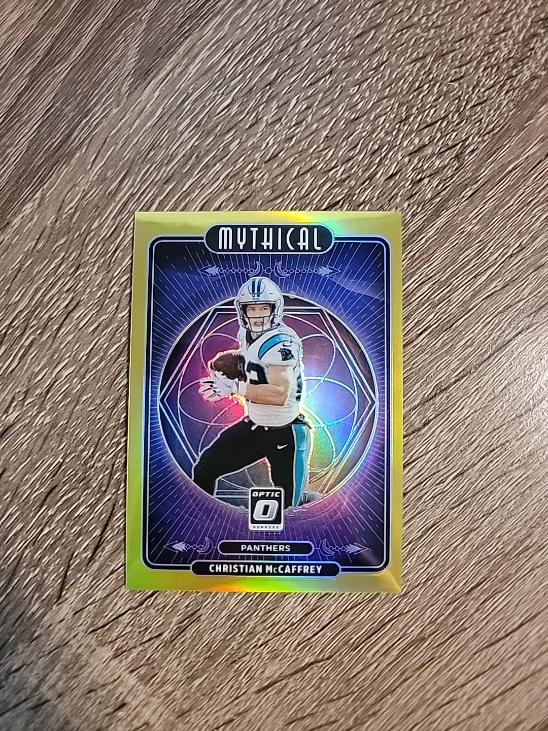 Christian McCaffrey 2021 Panini Donruss Optic Mythical /10 Gold Prizm SSP #MY-11