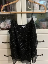 Nine West Black Gold Dots Tank Top Spaghetti straps dressy blouse sheer