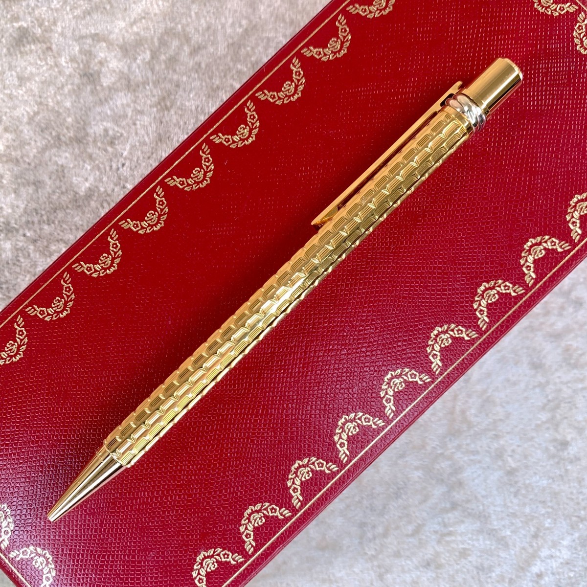 Vintage Cartier Ballpoint Pen Trinity Red Lacquer 18K Gold Finish