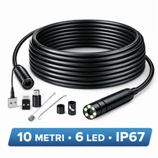 Telecamera SONDA Endoscopio USB 10m con 6 LED IP67 Ispezione Tubi Android PC HD