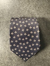 BVLGARI 7 Fold Sette Pieghe Silk Tie Navy Blue Dragonfly Motif Made in Italy