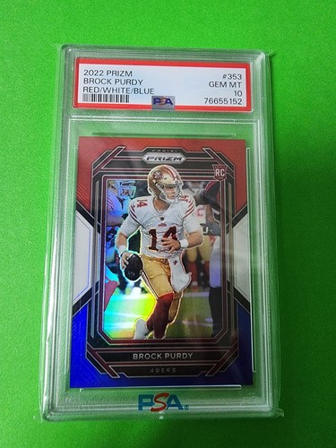 2022 PANINI PRIZM #353 BROCK PURDY RED WHITE BLUE ROOKIE PSA 10 GEM MINT
