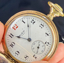 Elgin 15 Jewel Gold Filled Full Hunter Pocket Watch, White Dial Arabic Numerals
