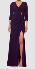 Betsy  Adam Women's Purple Ruffled High-Slit Evening Gown Dress Size 16