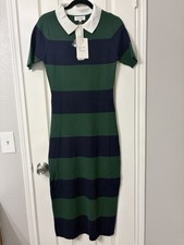 idem ditto Green/Navy Striped Knit Collared Button Midi Dress L J15960SW