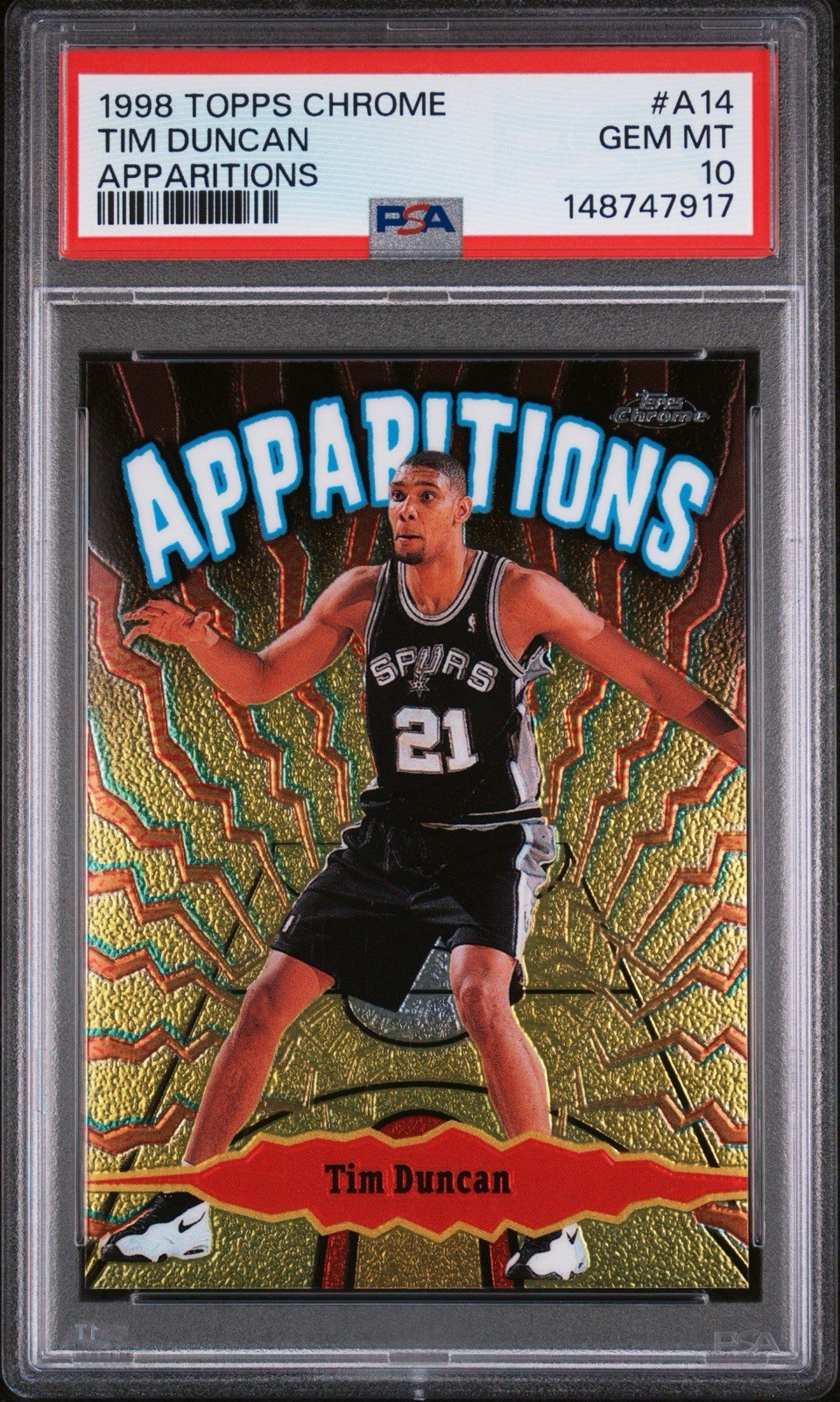 1998-99 Topps Chrome Apparitions #A14 Tim Duncan San Antonio Spurs HOF PSA 10