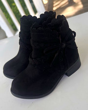 Toddler girls Black Leather Ankle Bootie Boot...