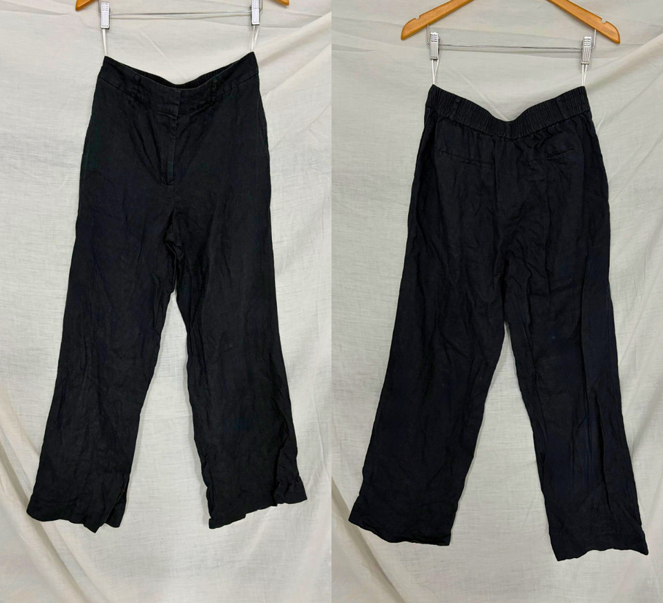 Trenery 100% Linen Pants Black Wide Leg Relaxed Fit Beach AU10 Summer