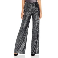 Alice + Olivia Dylan Sequin Pants Gunmetal Grey Size 2 Wide Leg High Rise Chic