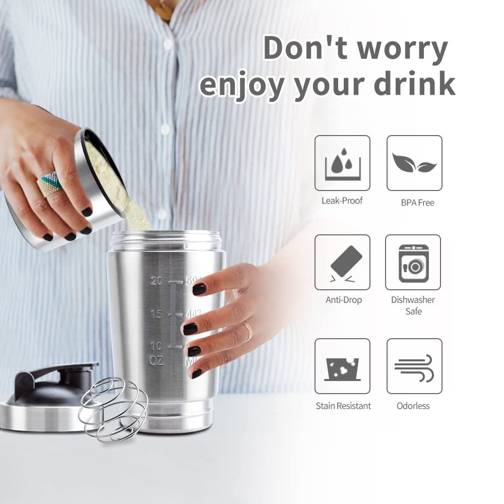 27oz Stainless Steel Protein Shaker Bottle with Wire Whisk BPA Free Leak