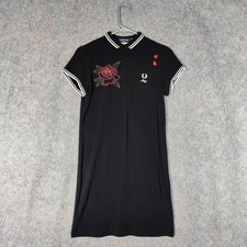 Fred Perry Amy Winehouse Dress Size UK 10 Black Polo Shirt Tipped Floral Retro