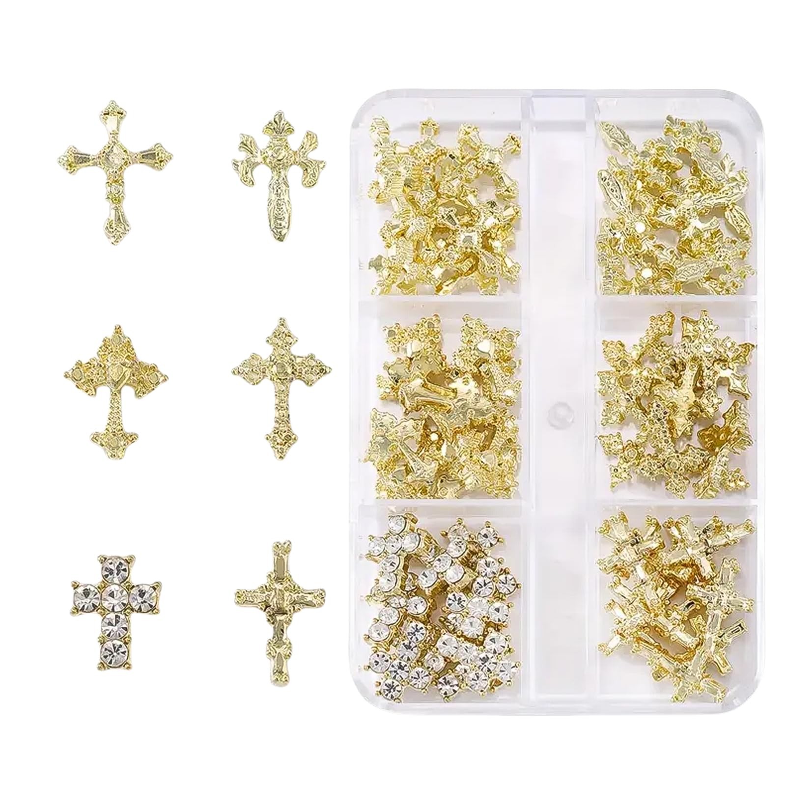 Breloques de luxe croix pour nail art en cristal précieux et métal doré