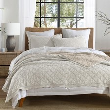 HORIMOTE HOME 100 Linen/Cotton Quilt Set King Size Beige 3-Piece Diamond Stitch
