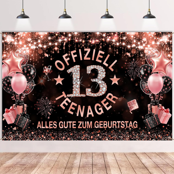 Deko 13. Geburtstag Banner MäDchen - 13. Geburtstagsdeko Offiziell Teenager Hint-image