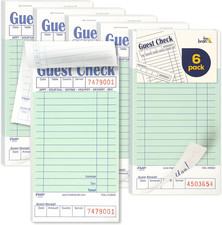 Guest Checks Pads 6 Pack 300 Orders, Server Note Pads, Light Green Guest Check f