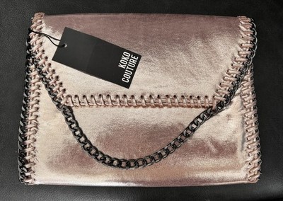 Koko Couture Clutch Tasche Roségold Metallic Foldover Kette Neu mit Etikett Falabella-Stil