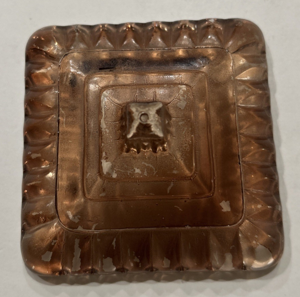 Vintage Jeanette Carnival Glass Wedding Box Dish Brown Rose Pedestal 6.5" + Lid