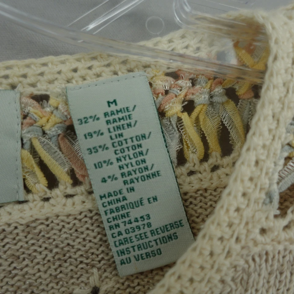 Opciones de Diseño Philip Jane Cárdigan Suéter M Beige Cinta Tejido Floral Abuela Foto 4 de 4