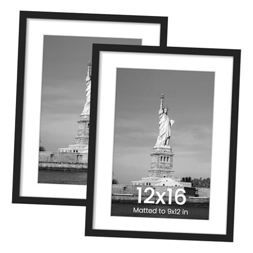 Picture Frame, Display Poster 9x12 with Mat or 12 x 16 Without 12x16 Black