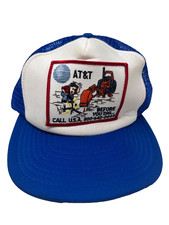 Vintage AT T Before You Dig Trucker Hat Blue Embroidered Mesh
