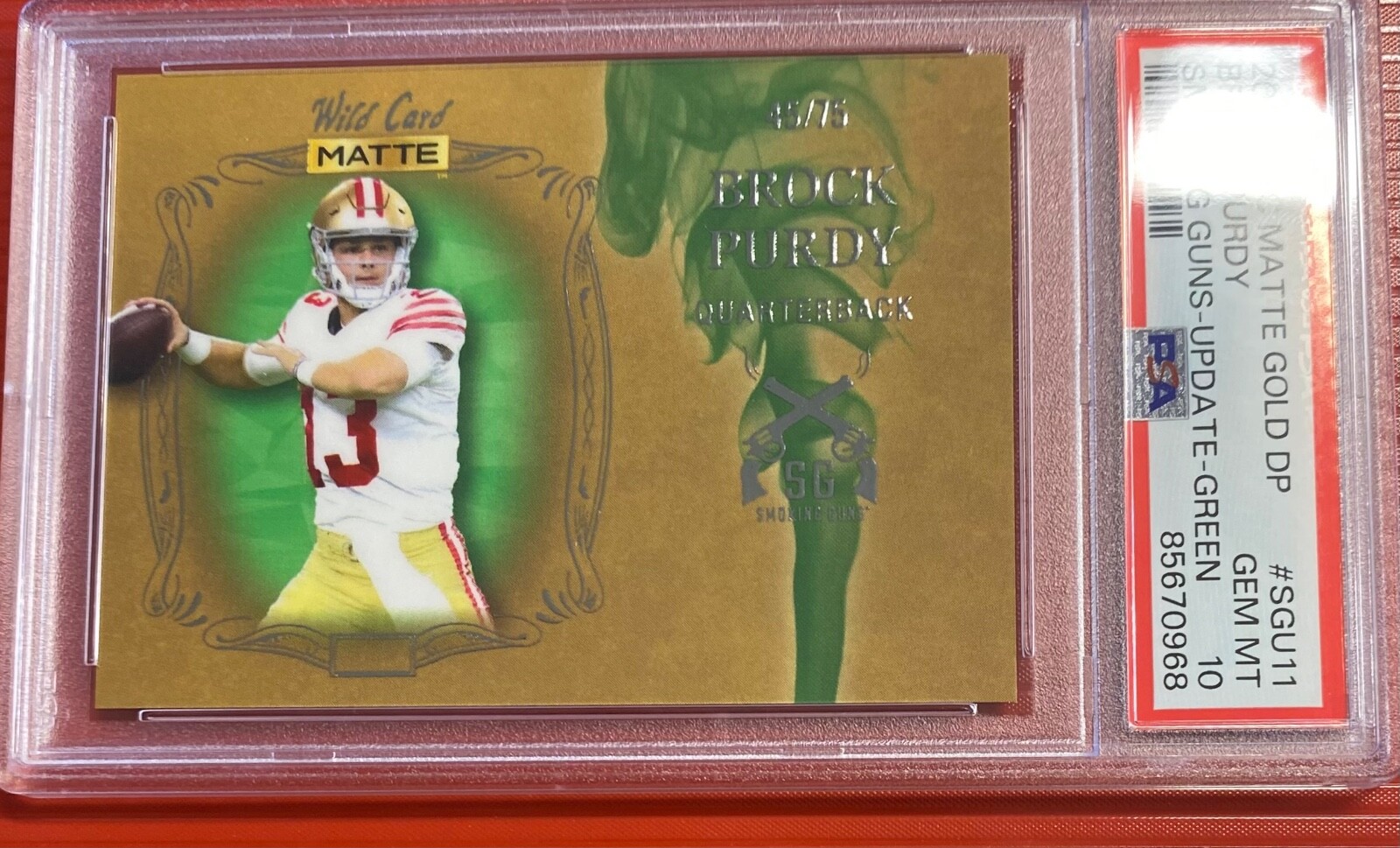 Brock Purdy Wild Card Matte Gold Draft Pick Smoking Guns #SGU11 Update-Green