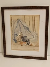 WATERCOLOR Vintage ORIGINAL PAINTING Simple ABSTRACT Signed by A Thompson