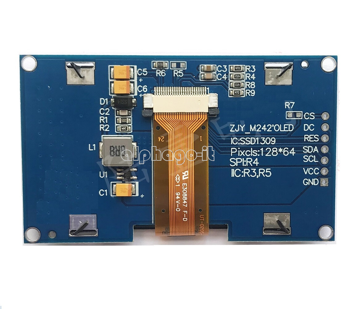 2,42 POUCES &Eacute;CRAN OLED SSD1309 128x64 Port SPI Bleu/vert/jaune/blanc