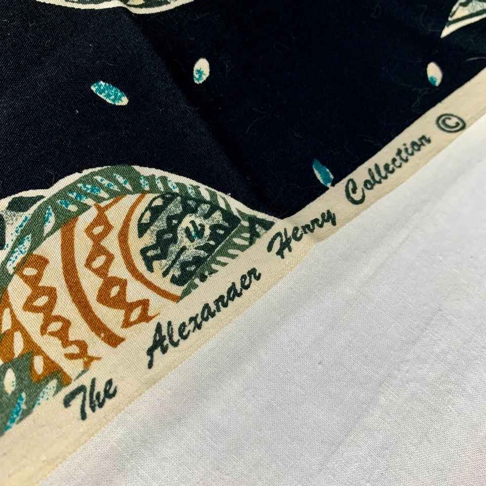 Alexander Henry Cotton Fabric 1.5 yds Teal Palm Trees and Toucan Birds on Black - Image 3 of 4