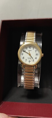 Timex Indiglo T2H381 WR-30m White Dial Two Tone  30mm Ladies Watch 