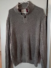 Original Weatherproof Vintage Sweater Mens large Grey 3 Button Up Collared Knit