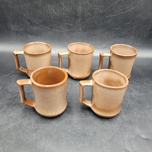 Lot of 5 Frankoma Pottery Brown Plainsman C5 Coffee Cups Mugs