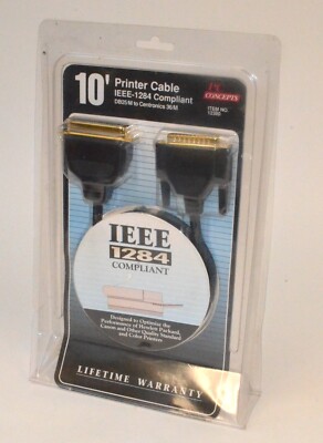 PC Concepts Printer Cable, IEEE-1284 Compliant, 10' *New* 12380