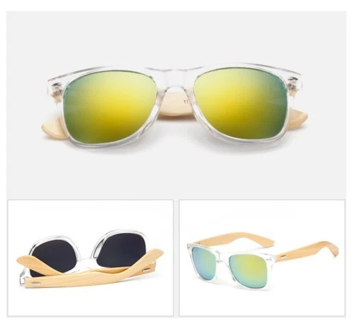 Lunettes de soleil bois Style Rétro (Bambou véritable et plastique) Blanc vert - Photo 1/1