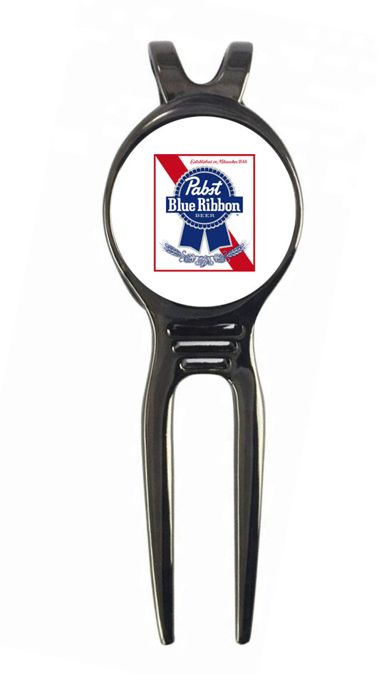 Pabst Blue Ribbon Golf Ball Marker + Black Gunmetal Divot Tool