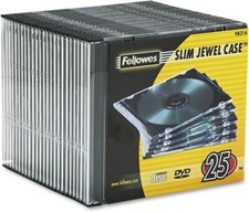 50 Fellowes  Slim Jewel Case CD DVD Clear /Black Sealed Pack DVD Compact Disc
