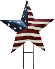 4th of July Metal Barn Star Yard Sign Outdoor Lawn Decor, Patriotic US Flag Star