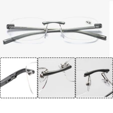 Reading Glasses Metal Spring Hinges Rimless Square Readers Anti Blue +1.0~+4.0